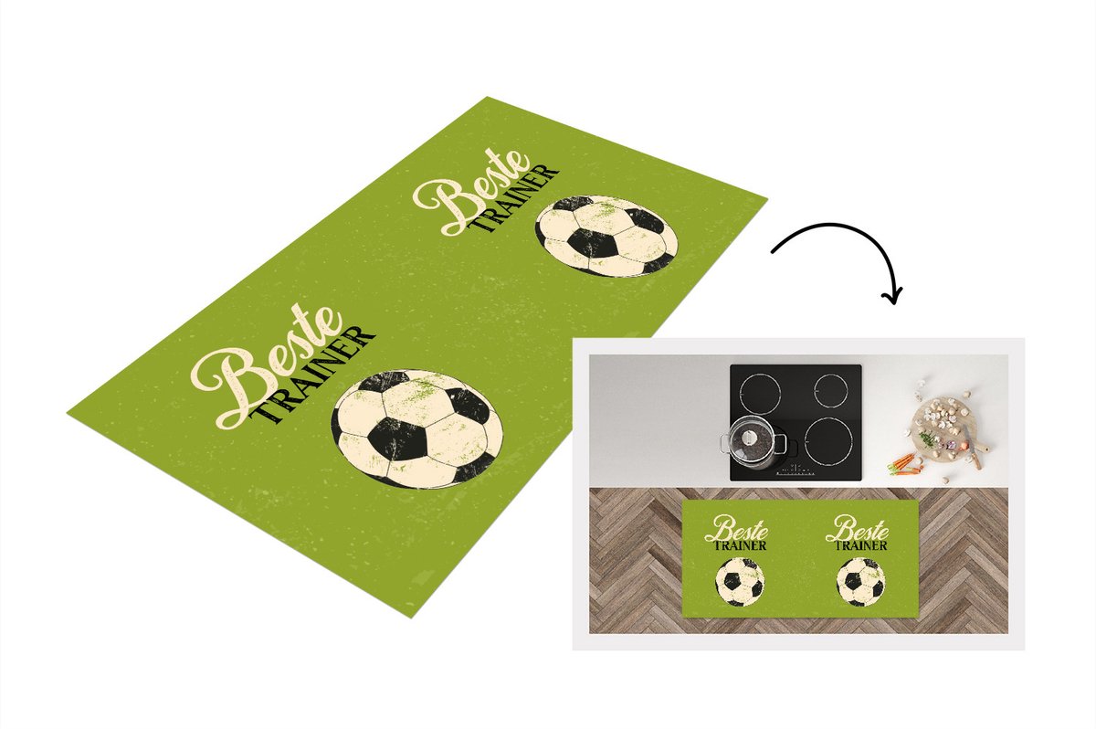 KitchenYeah Keukenloper - Loper keuken - Quotes - Trainer - Voetbal - Groen - 120x60 cm - Keukenloper vinyl Multicolor