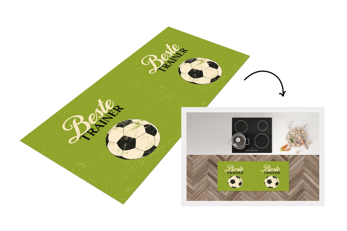 KitchenYeah Keukenloper - Loper keuken - Quotes - Trainer - Voetbal - Groen - 120x50 cm - Keukenloper vinyl Multicolor
