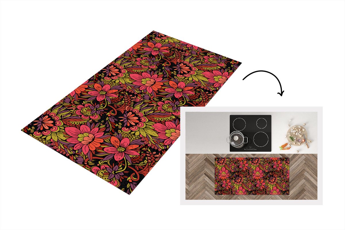 KitchenYeah Keukenloper - Loper keuken - Bloemen - Bladeren - Design - 120x60 cm - Keukenloper vinyl Multicolor