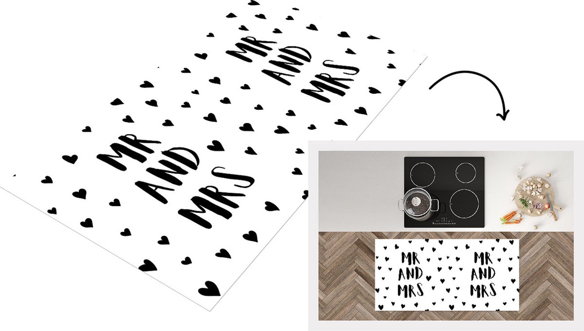 KitchenYeah Keukenloper - Loper keuken - 'Mr and Mrs' - Spreuken - Quotes - Hart - 120x60 cm - Keukenloper vinyl Multicolor