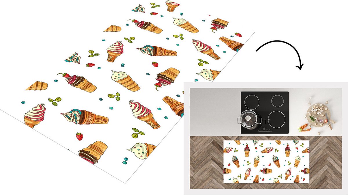 KitchenYeah Keukenloper - Loper keuken - Patronen - Zomer - IJs - 120x60 cm - Keukenloper vinyl Multicolor