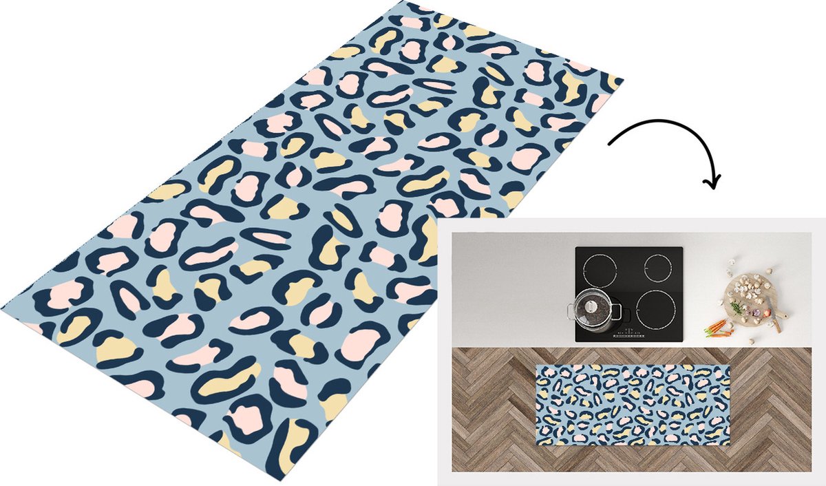 KitchenYeah Keukenloper - Loper keuken - Panterprint - Pastel - Patronen - 120x50 cm - Keukenloper vinyl Multicolor
