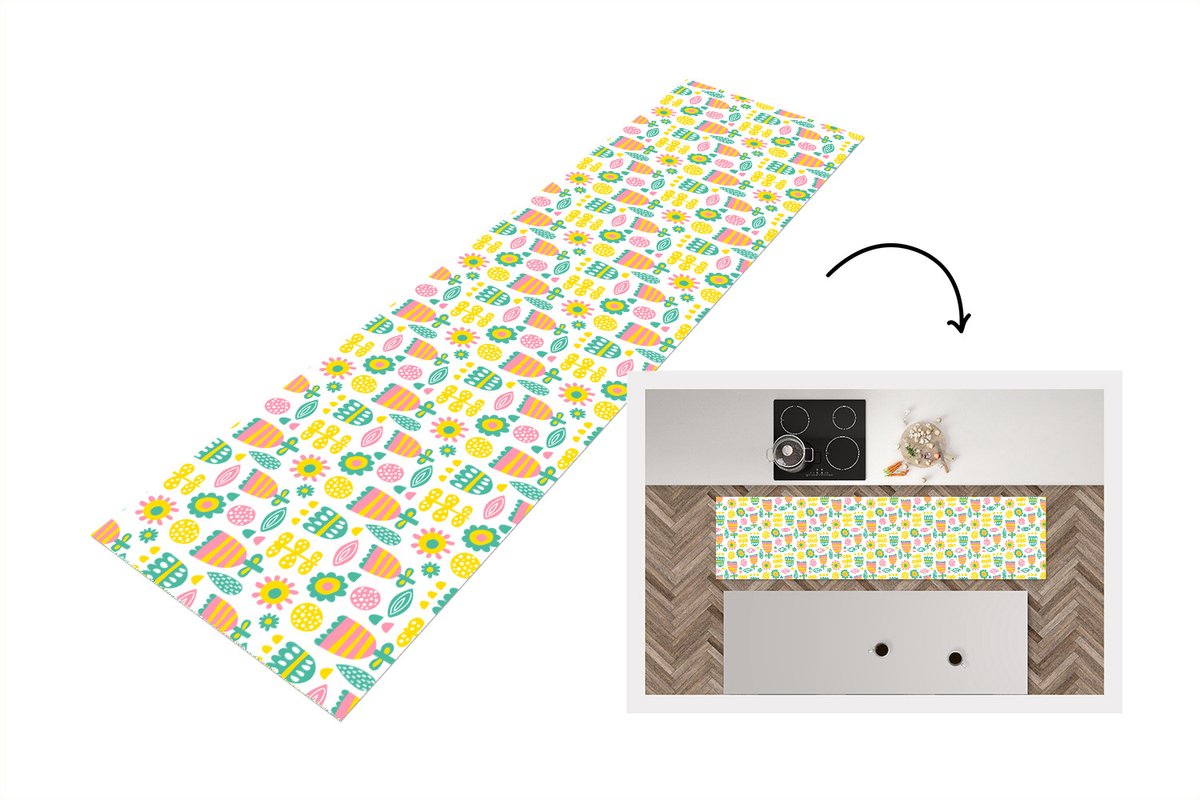 KitchenYeah Keukenloper - Loper keuken - Scandinavisch - Bloemen - Lente - Patroon - Keukenloper vinyl multicolor, foto 4