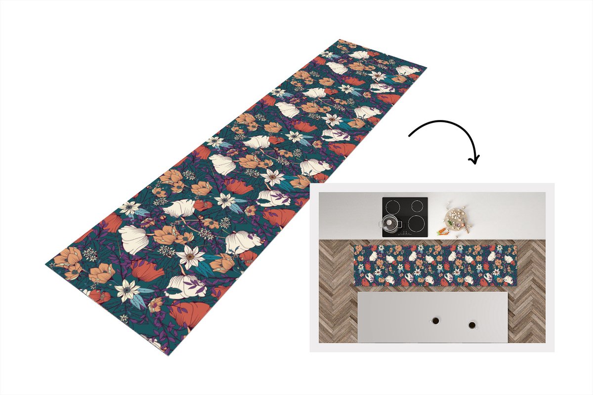 KitchenYeah Keukenloper - Loper keuken - Botanisch - Vintage - Bloemen - Keukenloper vinyl multicolor, foto 2