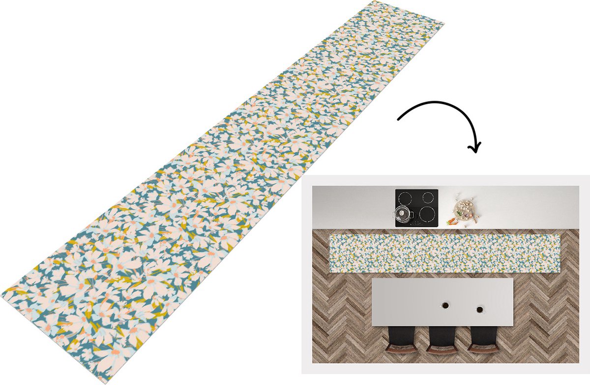 KitchenYeah Keukenloper - Loper keuken - Flora - Bloemen - Lente - 300x50 cm - Keukenloper vinyl Multicolor