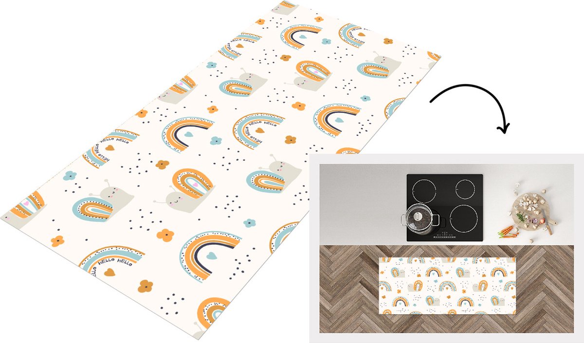 KitchenYeah Keukenloper - Loper keuken - Dieren - Patronen - Regenboog - Bloemen - Patronen - 120x50 cm - Keukenloper vinyl Multicolor