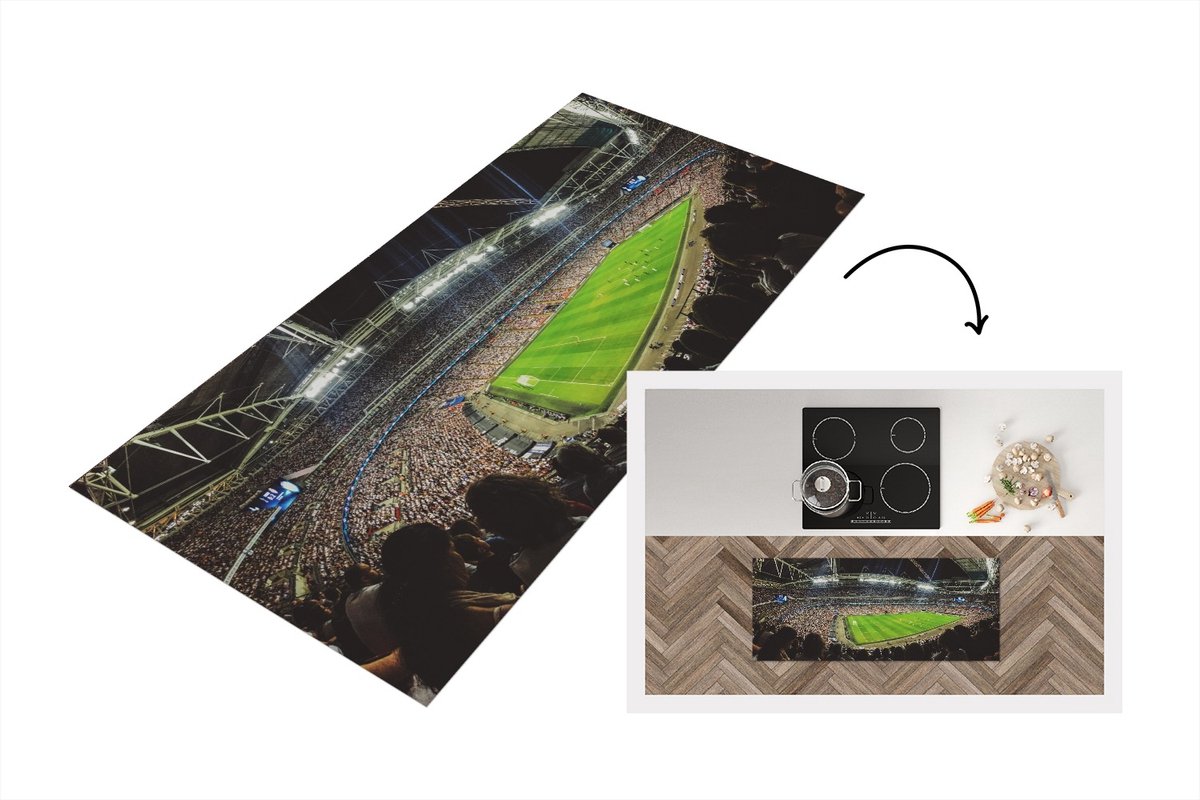 KitchenYeah Keukenloper - Loper keuken - Stadion - Publiek - Voetbal - 120x50 cm - Keukenloper vinyl Multicolor