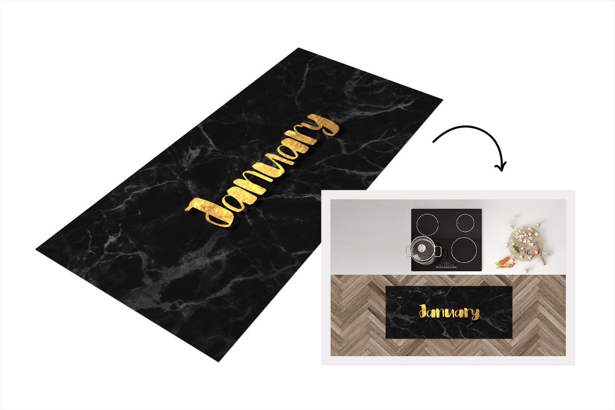 KitchenYeah Keukenloper - Loper keuken - Kalender - Januari - Goud - Marmer - 120x50 cm - Keukenloper vinyl Multicolor