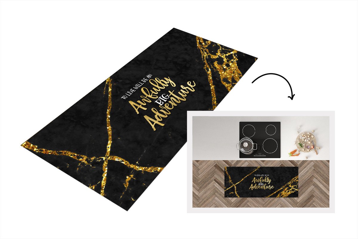 KitchenYeah Keukenloper - Loper keuken - Quotes - Avontuur - Goud - Glitter - 120x50 cm - Keukenloper vinyl Multicolor