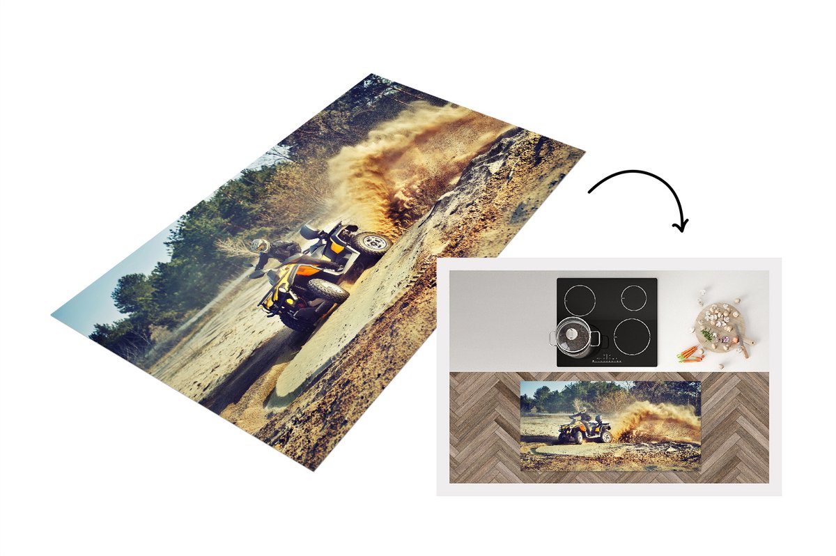 KitchenYeah Keukenloper - Loper keuken - Quad - Race - Zand - 120x60 cm - Keukenloper vinyl Multicolor