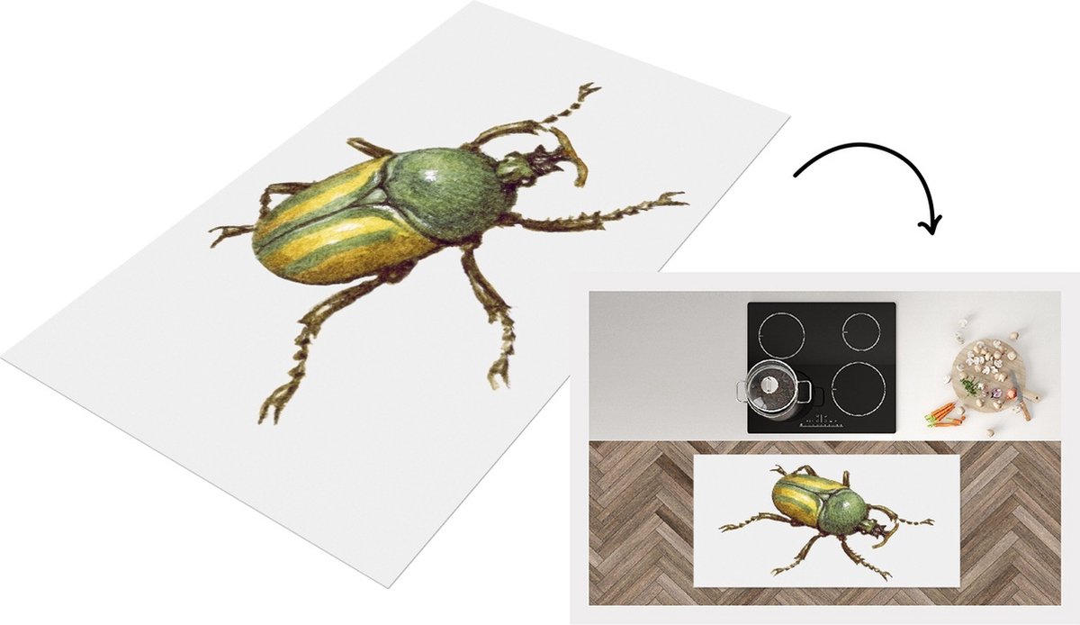 KitchenYeah Keukenloper - Loper keuken - Kever - Insecten - Waterverf - 120x60 cm - Keukenloper vinyl Multicolor