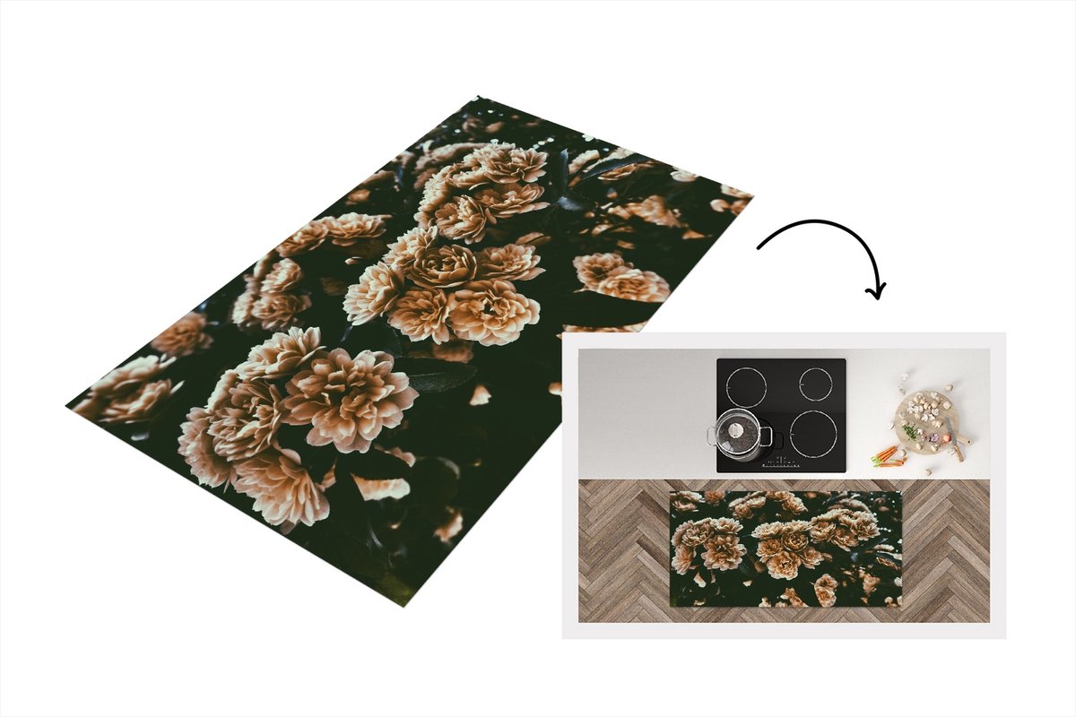 KitchenYeah Keukenloper - Loper keuken - Bloemen - Wild - Bruin - 120x60 cm - Keukenloper vinyl Multicolor