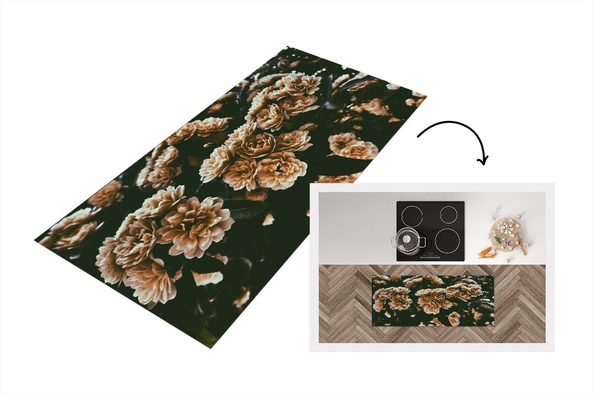 KitchenYeah Keukenloper - Loper keuken - Bloemen - Wild - Bruin - 120x50 cm - Keukenloper vinyl Multicolor