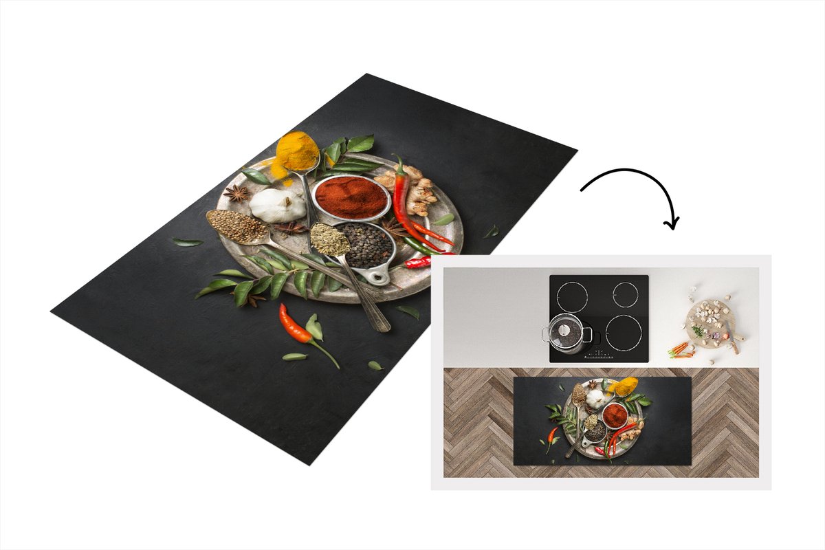 KitchenYeah Keukenloper - Loper keuken - Kruiden op zilveren plaat - 120x60 cm - Keukenloper vinyl Multicolor