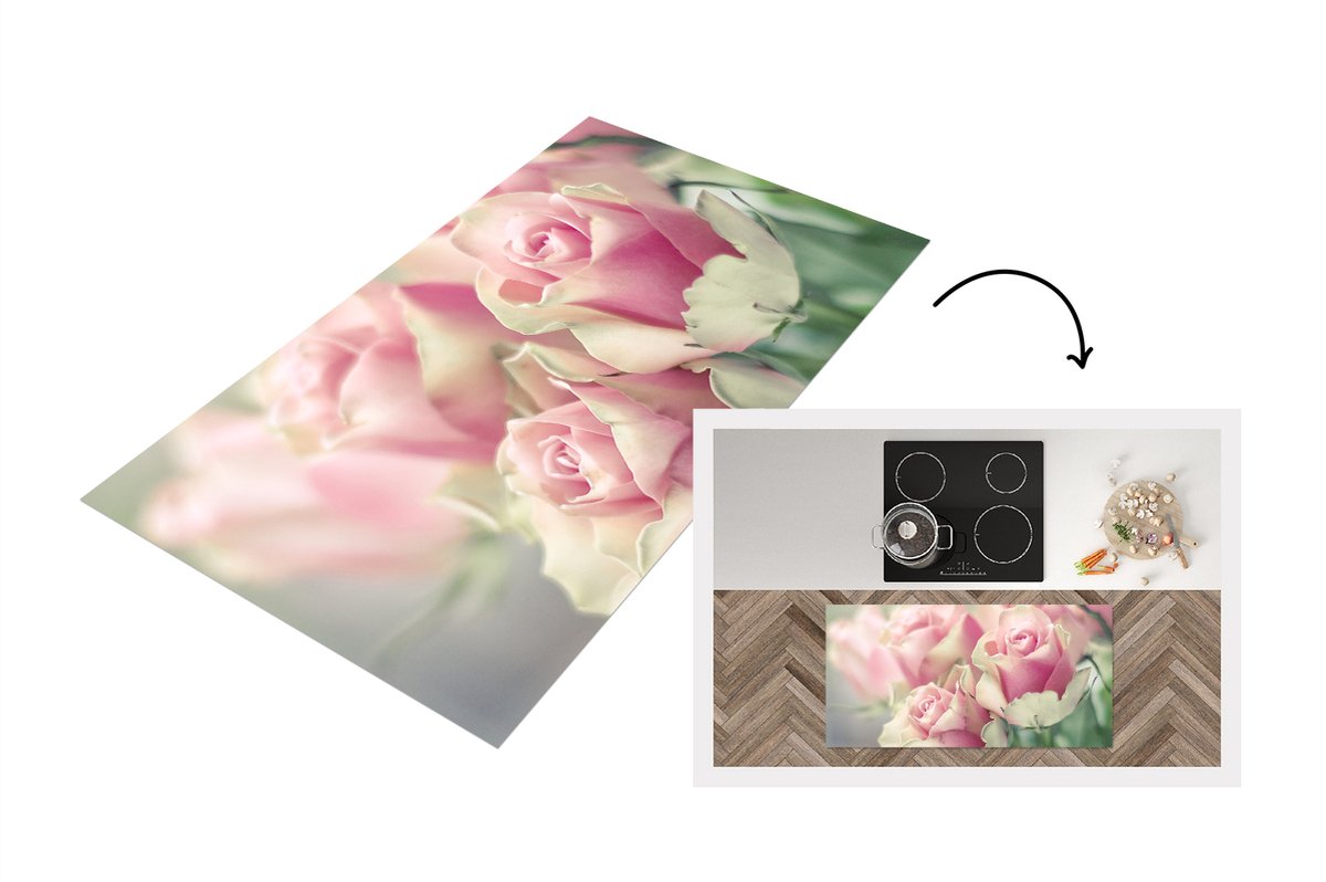 KitchenYeah Keukenloper - Loper keuken - Roze rozen schijnen in het felle zonlicht - 120x60 cm - Keukenloper vinyl Multicolor