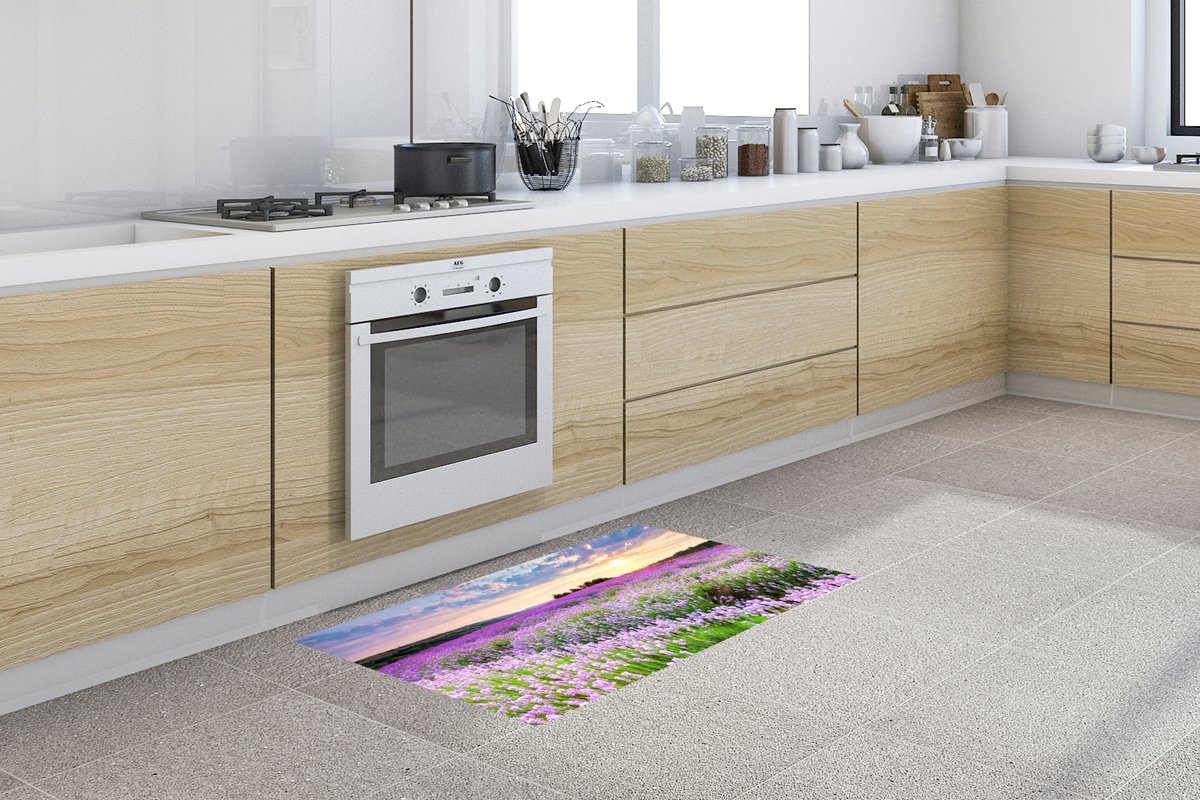 KitchenYeah Keukenloper - Loper keuken - Bloemen - Paars - Lucht - 120x50 cm - Keukenloper vinyl Multicolor