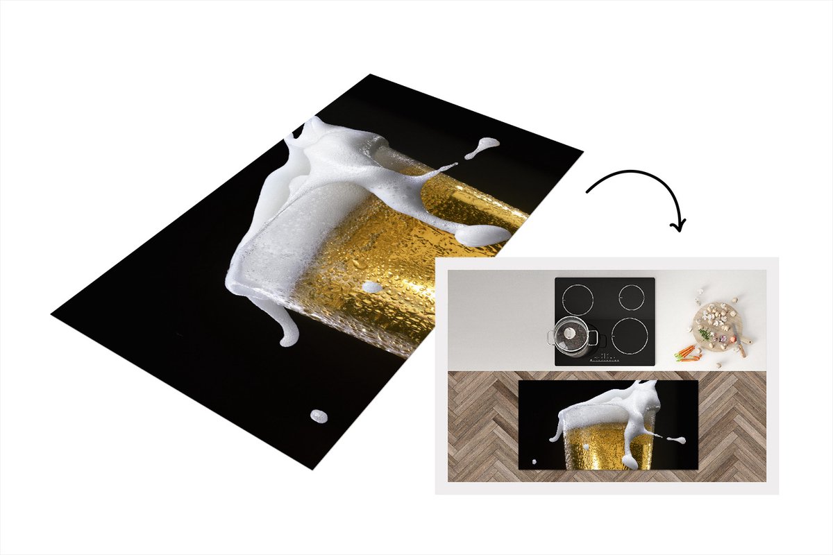 KitchenYeah Keukenloper - Loper keuken - Heerlijk biertje op een zwarte achtergrond - 120x60 cm - Keukenloper vinyl Multicolor