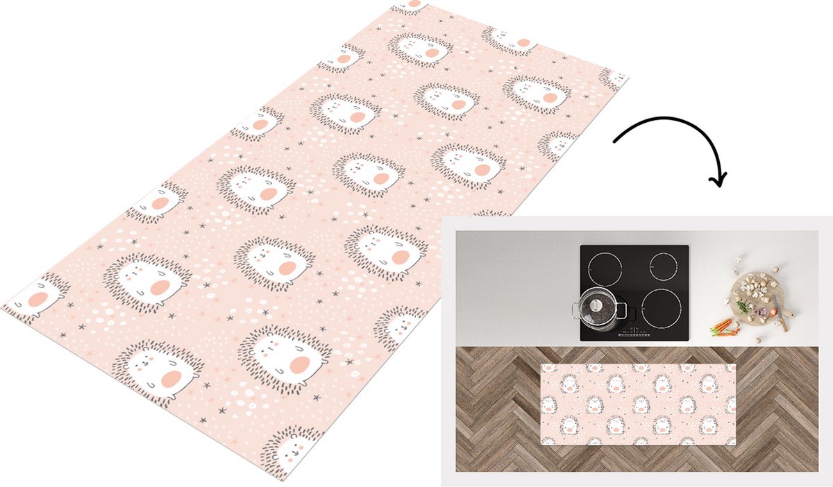 KitchenYeah Keukenloper - Loper keuken - Egel - Pastel - Kinderen - 120x50 cm - Keukenloper vinyl Multicolor