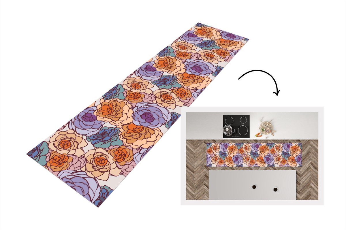 KitchenYeah Keukenloper - Loper keuken - Patroon - Bloem - Art Nouveau - 240x60 cm - Keukenloper vinyl Multicolor