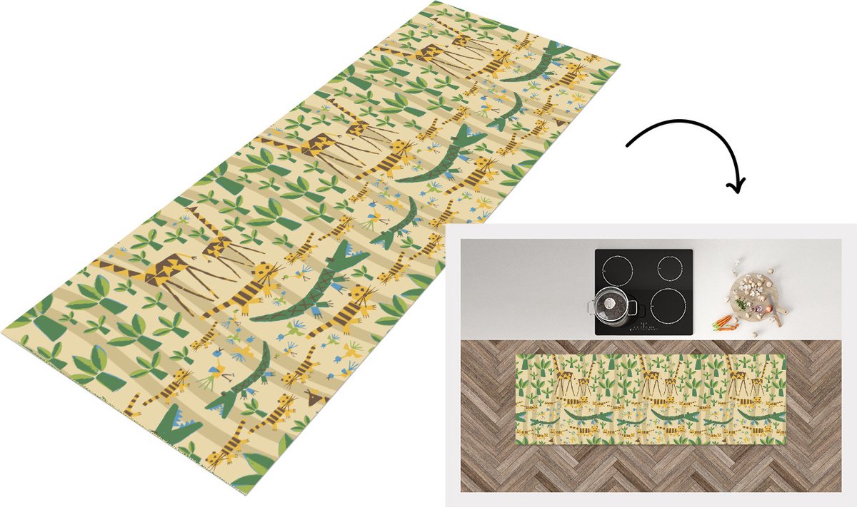 KitchenYeah Keukenloper - Loper keuken - Dieren - Design - Afrika - Abstract - 180x60 cm - Keukenloper vinyl Multicolor
