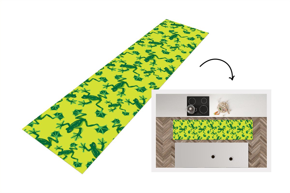KitchenYeah Keukenloper - Loper keuken - Kikker - Dieren - Jungle - Patroon - 240x60 cm - Keukenloper vinyl Multicolor