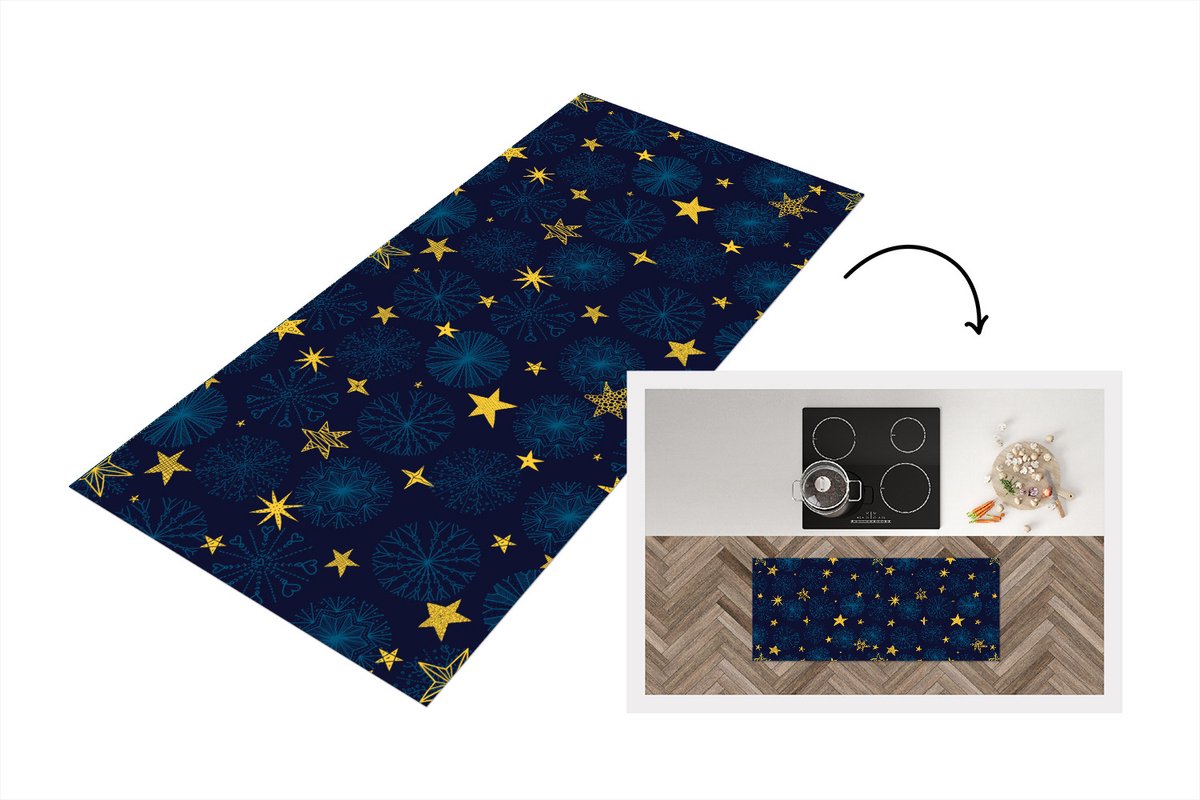 KitchenYeah Keukenloper - Loper keuken - Sterren - Sneeuw - Patronen - Kerst - 120x50 cm - Keukenloper vinyl Multicolor
