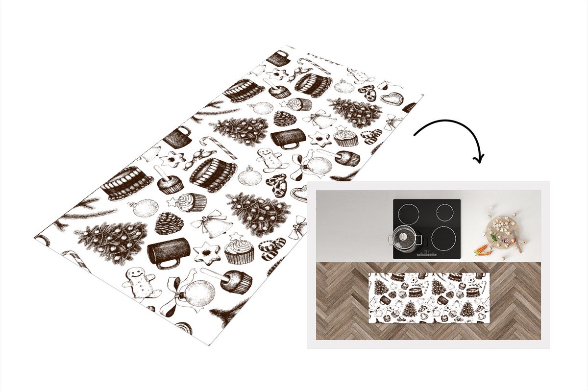 KitchenYeah Keukenloper - Loper keuken - Vintage - Kerst - Patronen - December - 120x50 cm - Keukenloper vinyl Multicolor