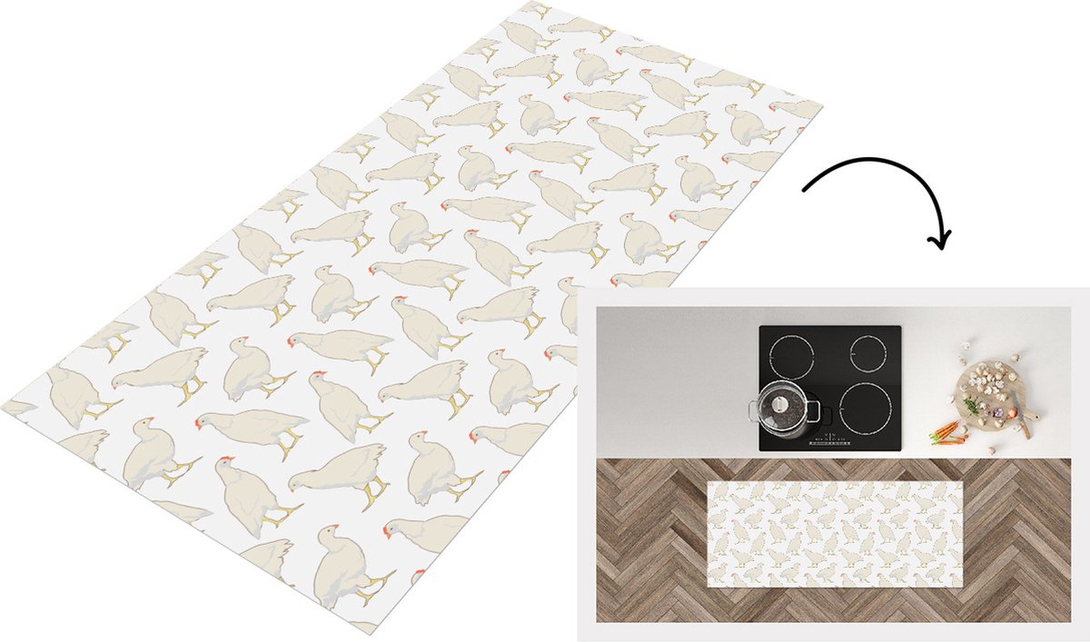 KitchenYeah Keukenloper - Loper keuken - Vogel - Kippen - Patronen - 120x50 cm - Keukenloper vinyl Multicolor