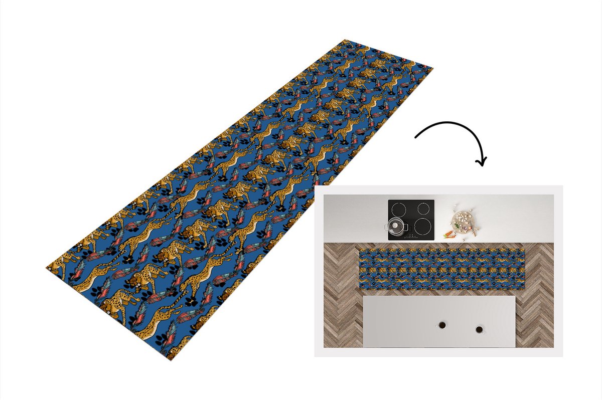 KitchenYeah Keukenloper - Loper keuken - Patroon - Cheetah - Veren - 240x60 cm - Keukenloper vinyl Multicolor