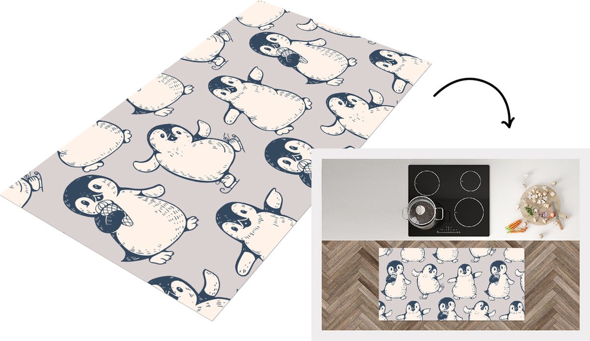 KitchenYeah Keukenloper - Loper keuken - Patronen - Pinguïn - IJs - 120x60 cm - Keukenloper vinyl Multicolor