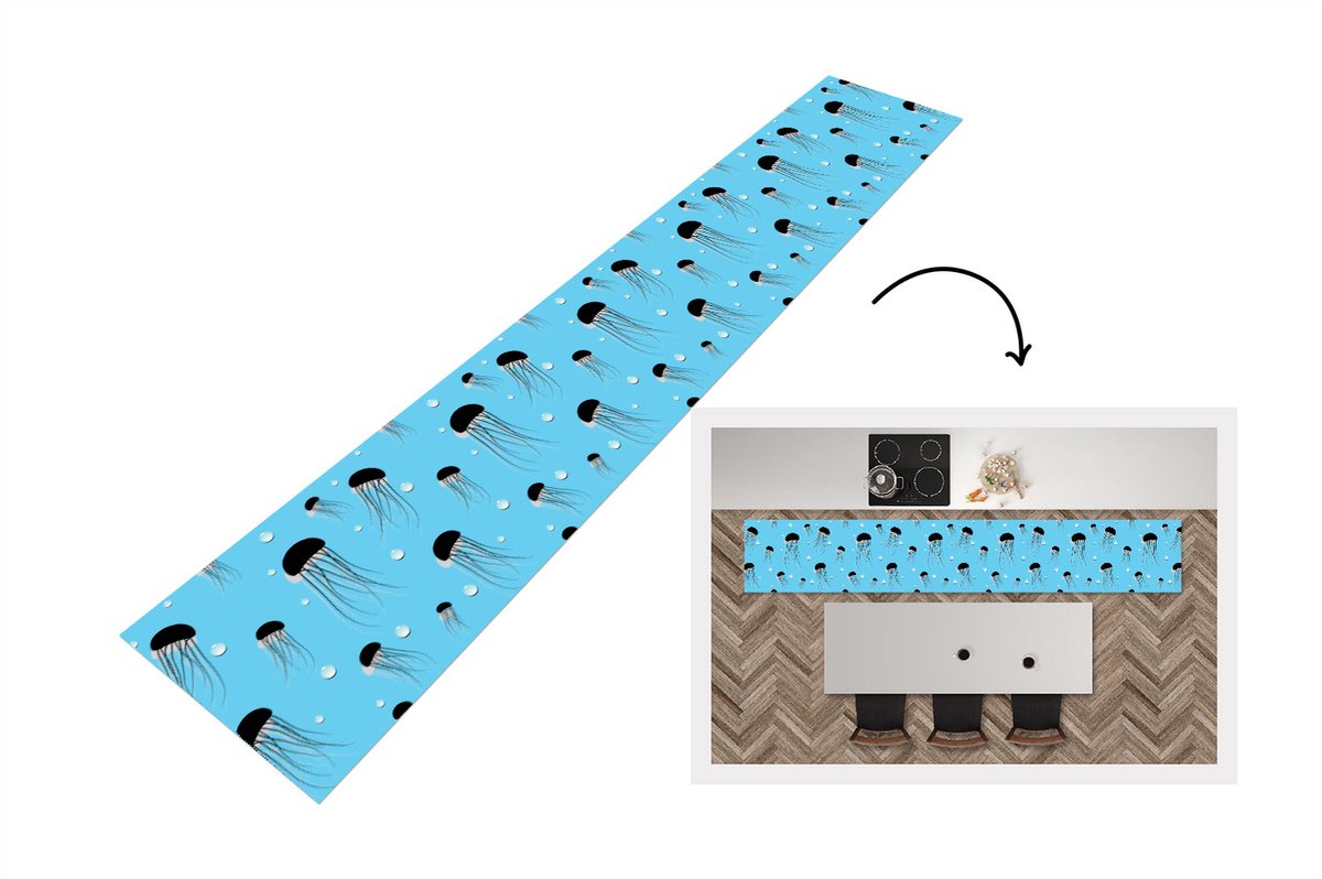 KitchenYeah Keukenloper - Loper keuken - Kwallen - Dieren - Patronen - 300x50 cm - Keukenloper vinyl Multicolor