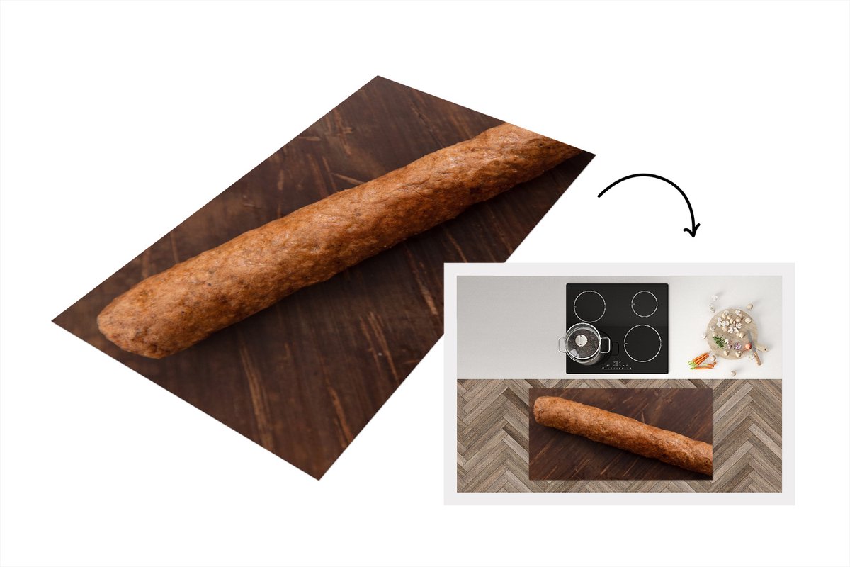 KitchenYeah Keukenloper - Loper keuken - Een heerlijke frikandel op een houten achtergrond - 120x60 cm - Keukenloper vinyl Multicolor