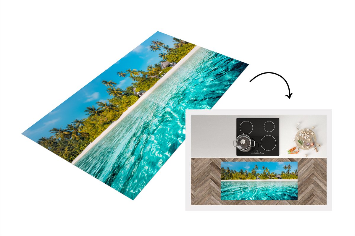 KitchenYeah Keukenloper - Loper keuken - Strand - Palmbomen - Zee - 120x60 cm - Keukenloper vinyl Multicolor