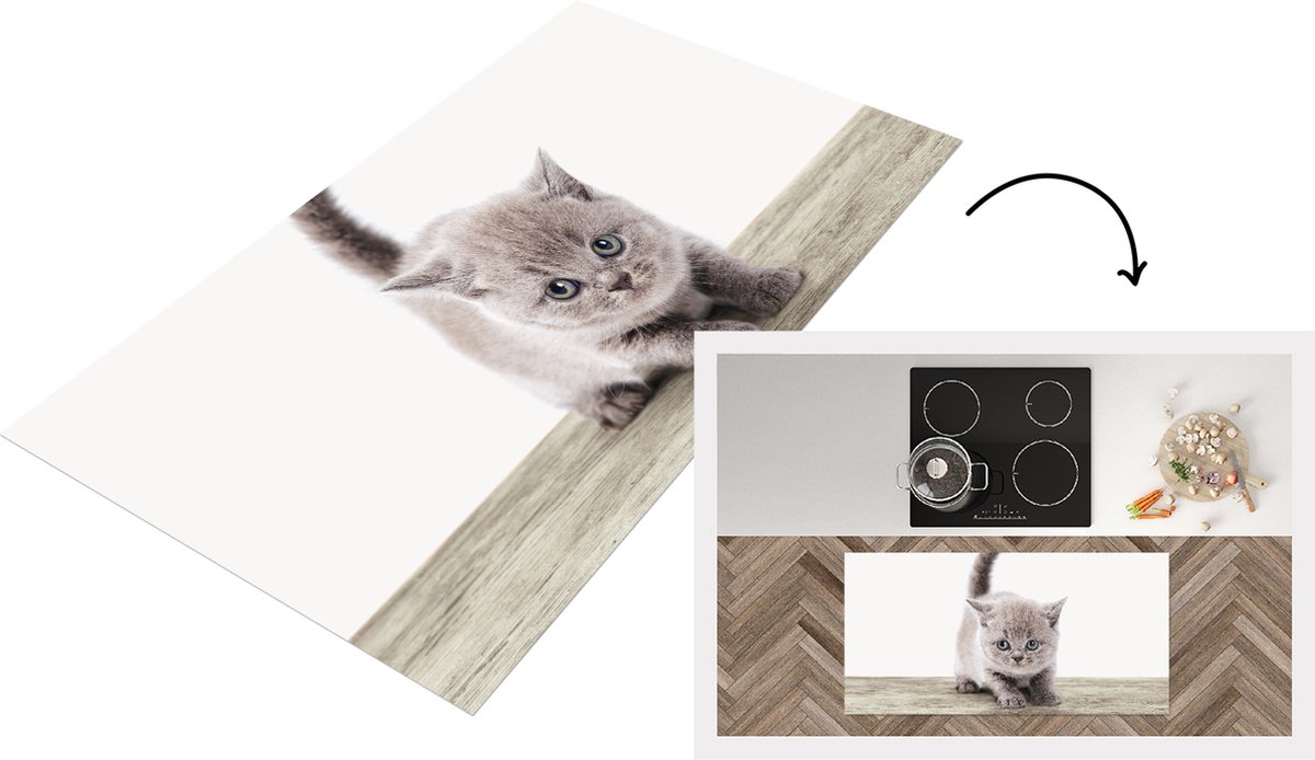 Keukenloper - Loper keuken - Kitten - Jong katje - Grijs - Babykamer - Kinderkamer - Meisj