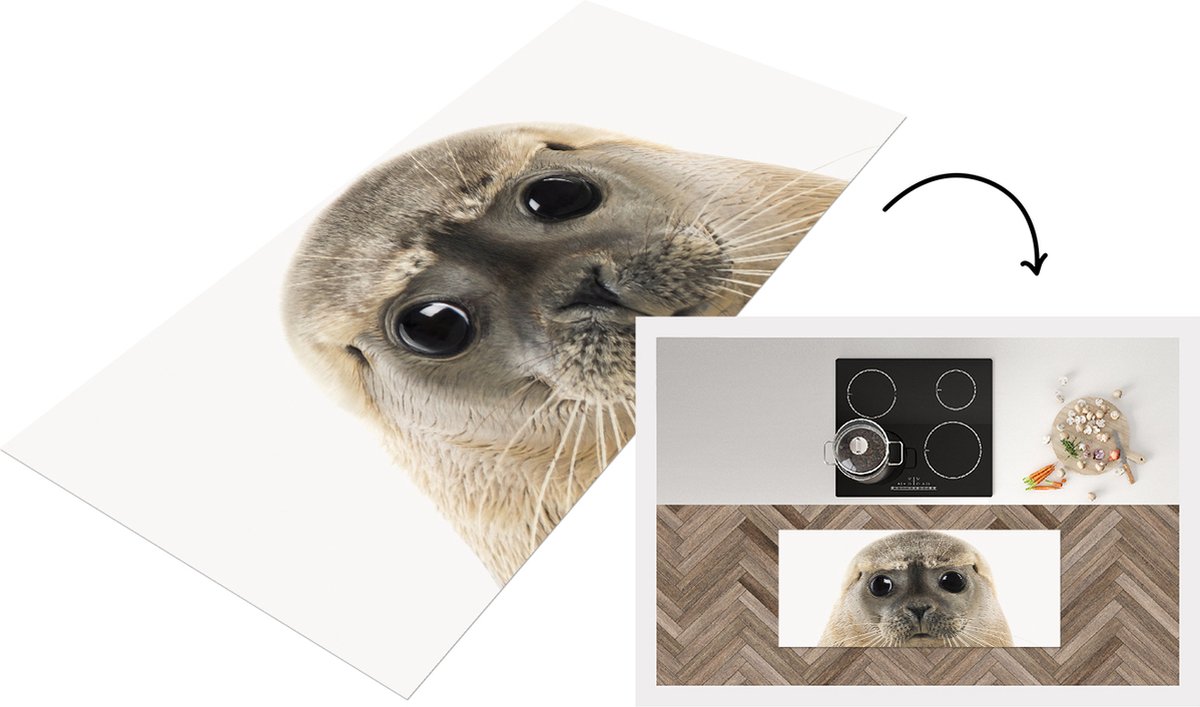 KitchenYeah Keukenloper - Loper keuken - Babykamer - Zeehond - Grote ogen - Kinderkamer - 120x50 cm - Keukenloper vinyl Multicolor