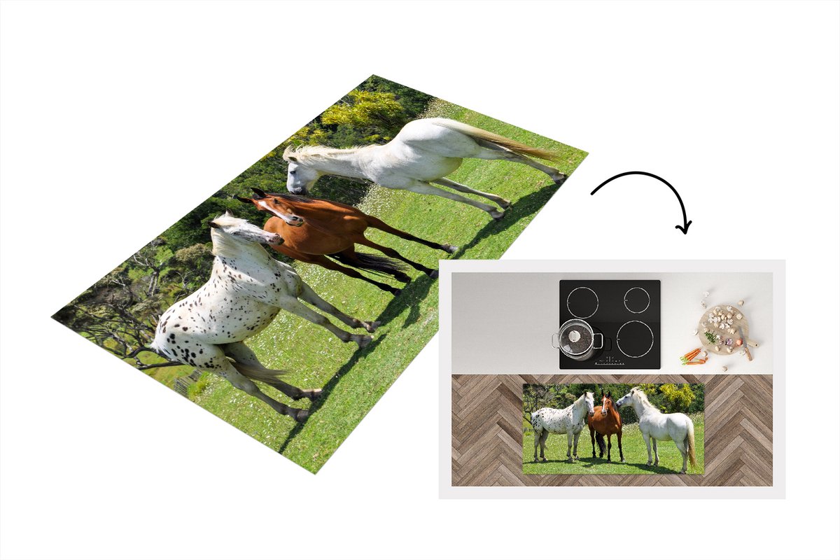 KitchenYeah Keukenloper - Loper keuken - Paarden - Boom - Schaduw - 120x60 cm - Keukenloper vinyl Multicolor