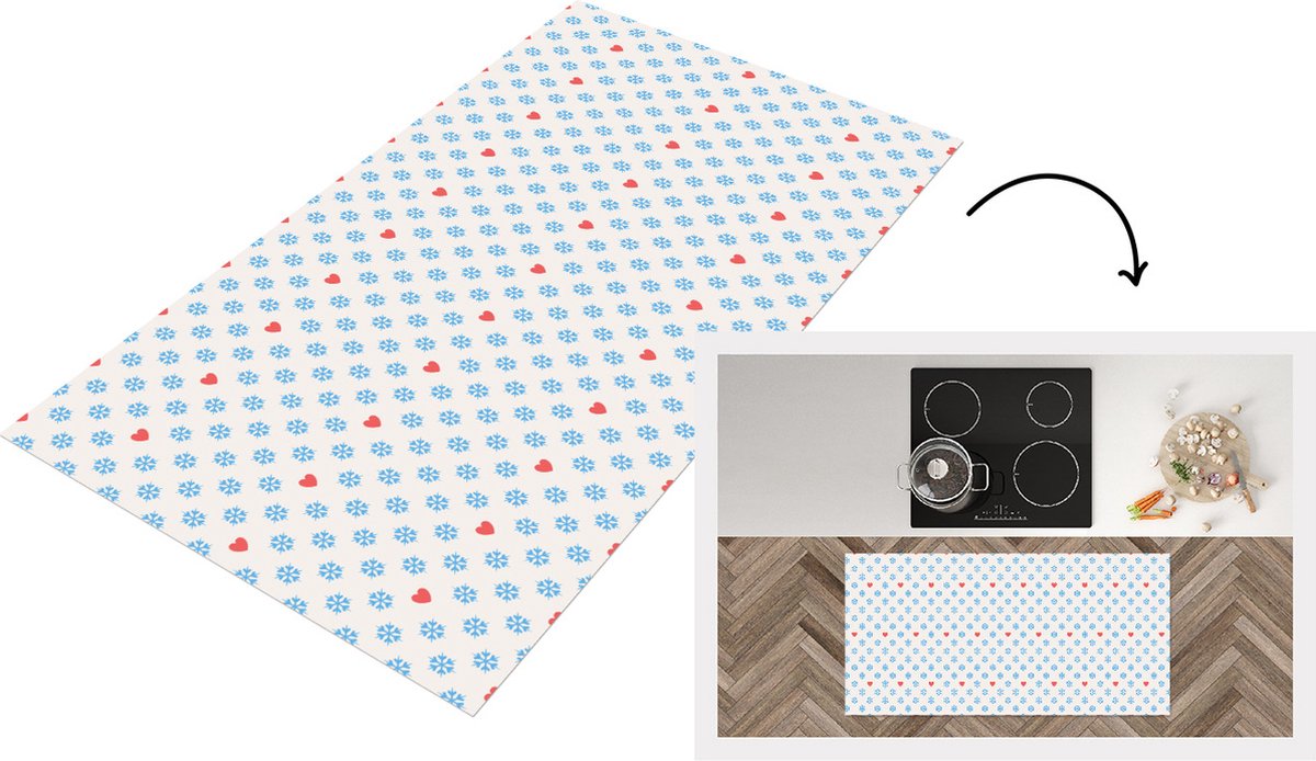 KitchenYeah Keukenloper - Loper keuken - Sneeuwvlok - Hart - Winter - Patronen - 120x60 cm - Keukenloper vinyl Multicolor