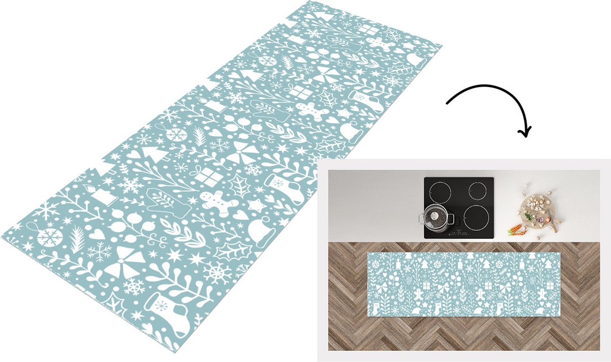 KitchenYeah Keukenloper - Loper keuken - Winter - Sneeuw - Patronen - Wit - 150x50 cm - Keukenloper vinyl Multicolor