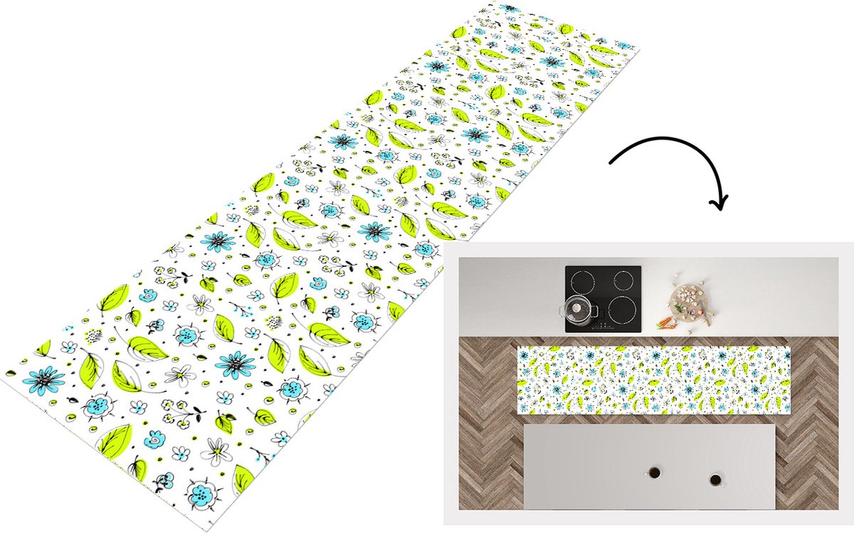 KitchenYeah Keukenloper - Loper keuken - Flora - Bohemian - Patronen - Fantasy - Bloemen - 240x60 cm - Keukenloper vinyl Multicolor