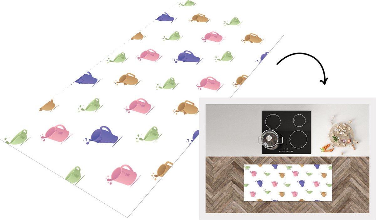 KitchenYeah Keukenloper - Loper keuken - Patronen - Thee - Theekop - 120x50 cm - Keukenloper vinyl Multicolor