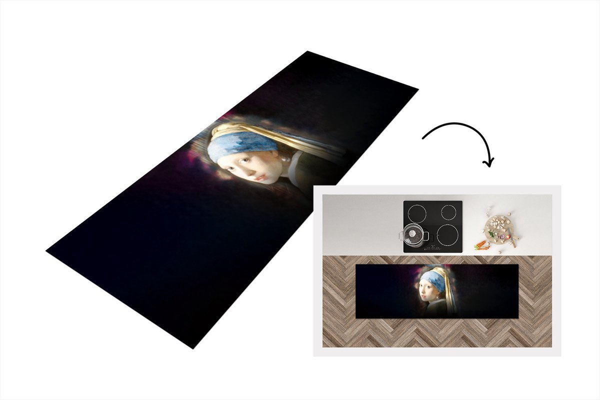 KitchenYeah Keukenloper - Loper keuken - Meisje met de parel - Vermeer - Schilderij - 180x60 cm - Keukenloper vinyl Multicolor