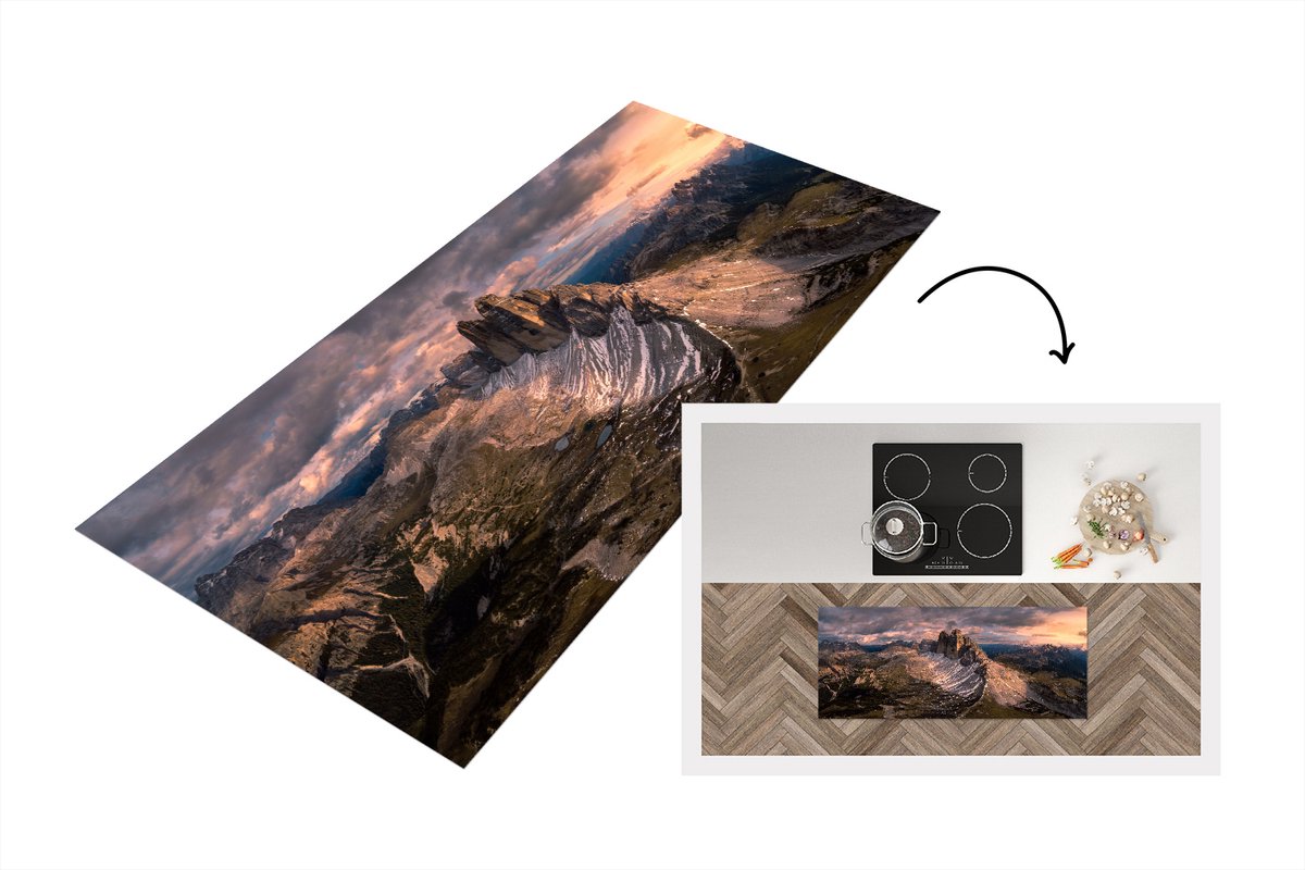 KitchenYeah Keukenloper - Loper keuken - Alpen - Zonsondergang - Sneeuw - Berg - 120x50 cm - Keukenloper vinyl Multicolor
