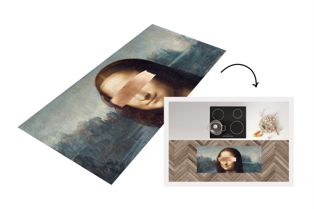 KitchenYeah Keukenloper - Loper keuken - Mona Lisa - Leonardo da Vinci - Rosegoud - 120x50 cm - Keukenloper vinyl Multicolor