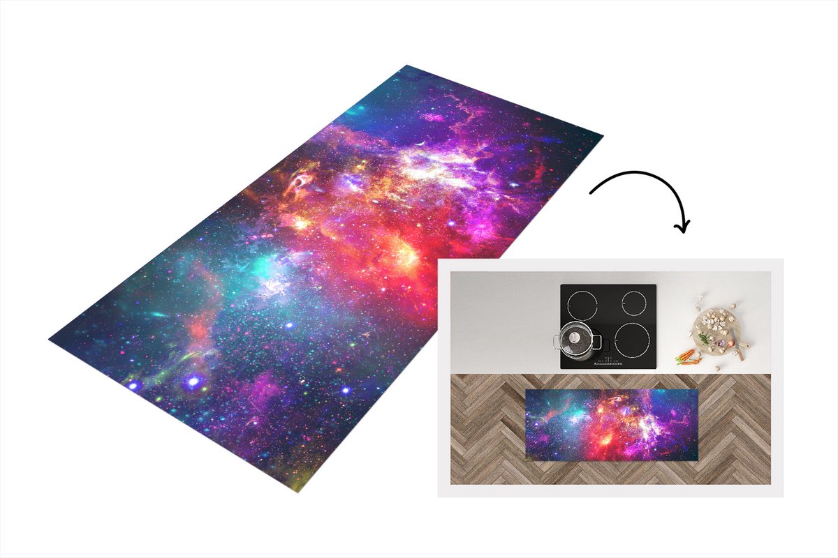 KitchenYeah Keukenloper - Loper keuken - Kleuren - Sterren - Ruimte - 120x50 cm - Keukenloper vinyl Multicolor