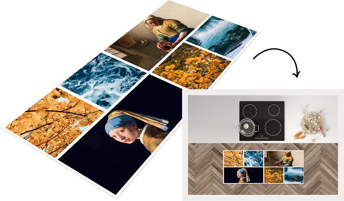 KitchenYeah Keukenloper - Loper keuken - Vermeer - Meisje met de parel - Melkmeisje - 120x50 cm - Keukenloper vinyl Multicolor