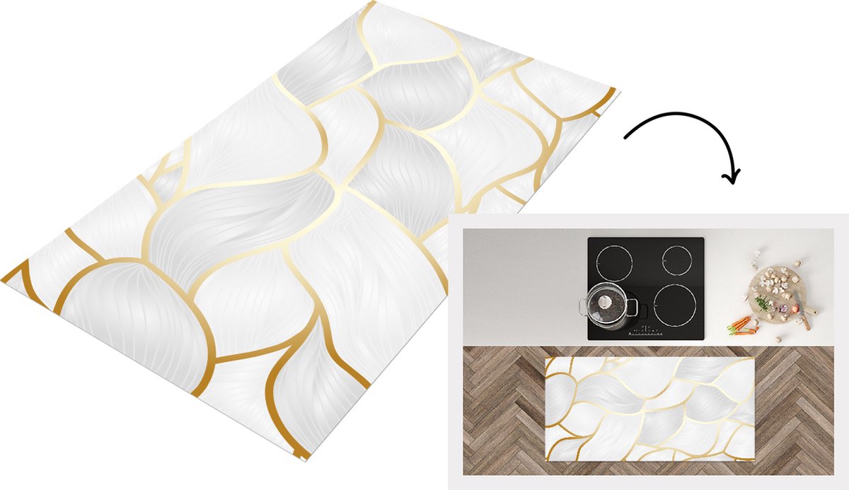 KitchenYeah Keukenloper - Loper keuken - Abstract patroon met gouden lijnen - 120x60 cm - Keukenloper vinyl Multicolor