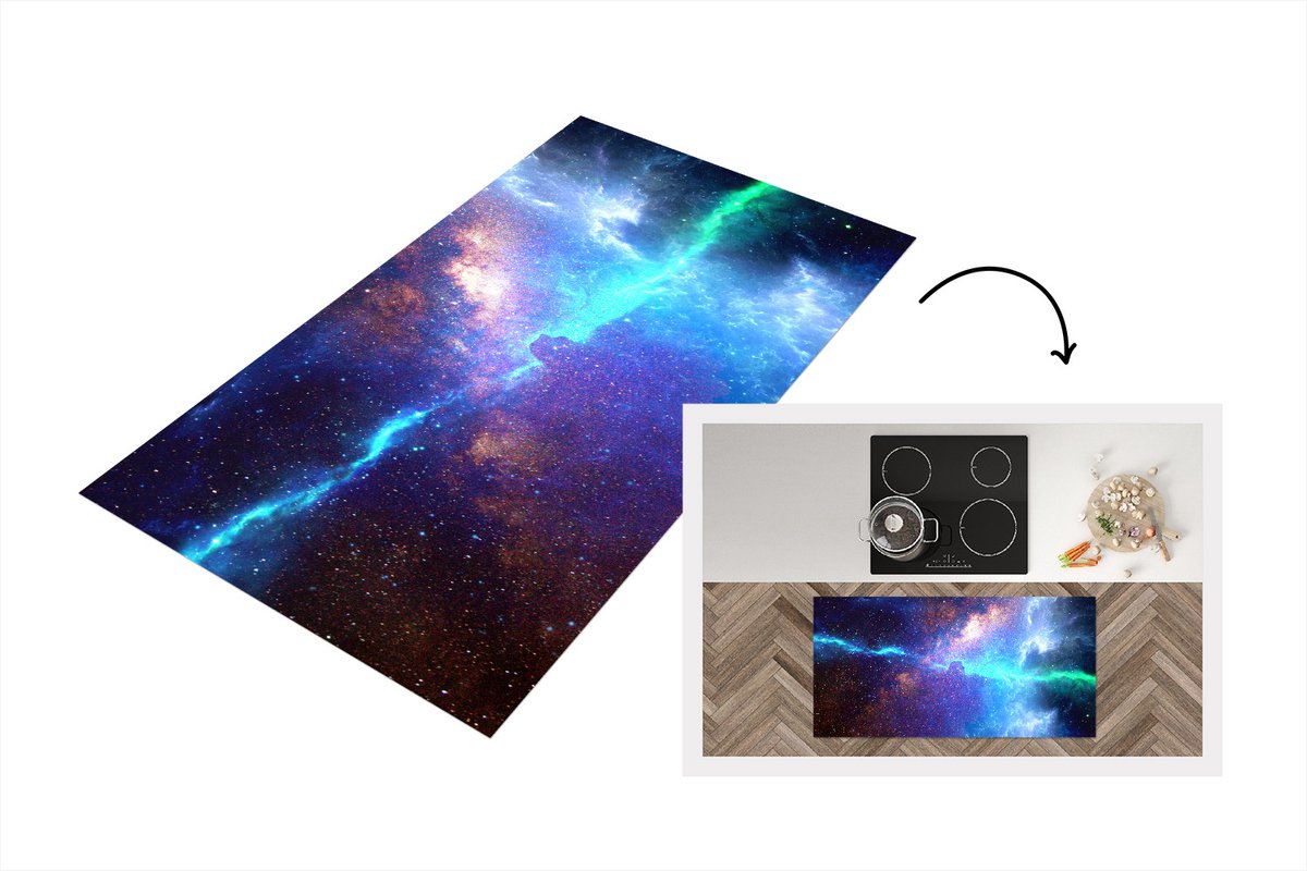 KitchenYeah Keukenloper - Loper keuken - Ruimte - Ster - Kleuren - 120x60 cm - Keukenloper vinyl Multicolor