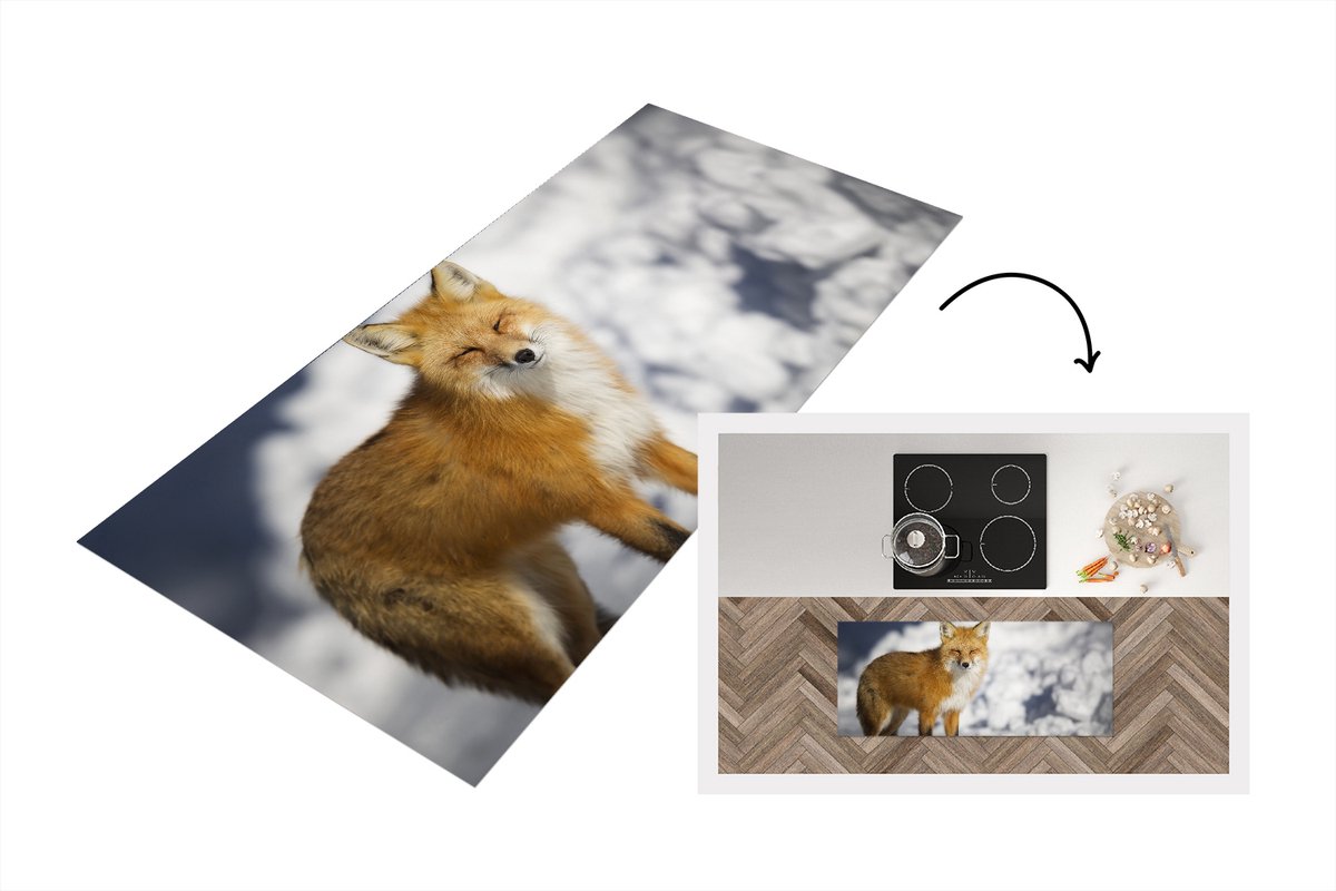 KitchenYeah Keukenloper - Loper keuken - Vos - Sneeuw - Rood - 120x50 cm - Keukenloper vinyl Multicolor
