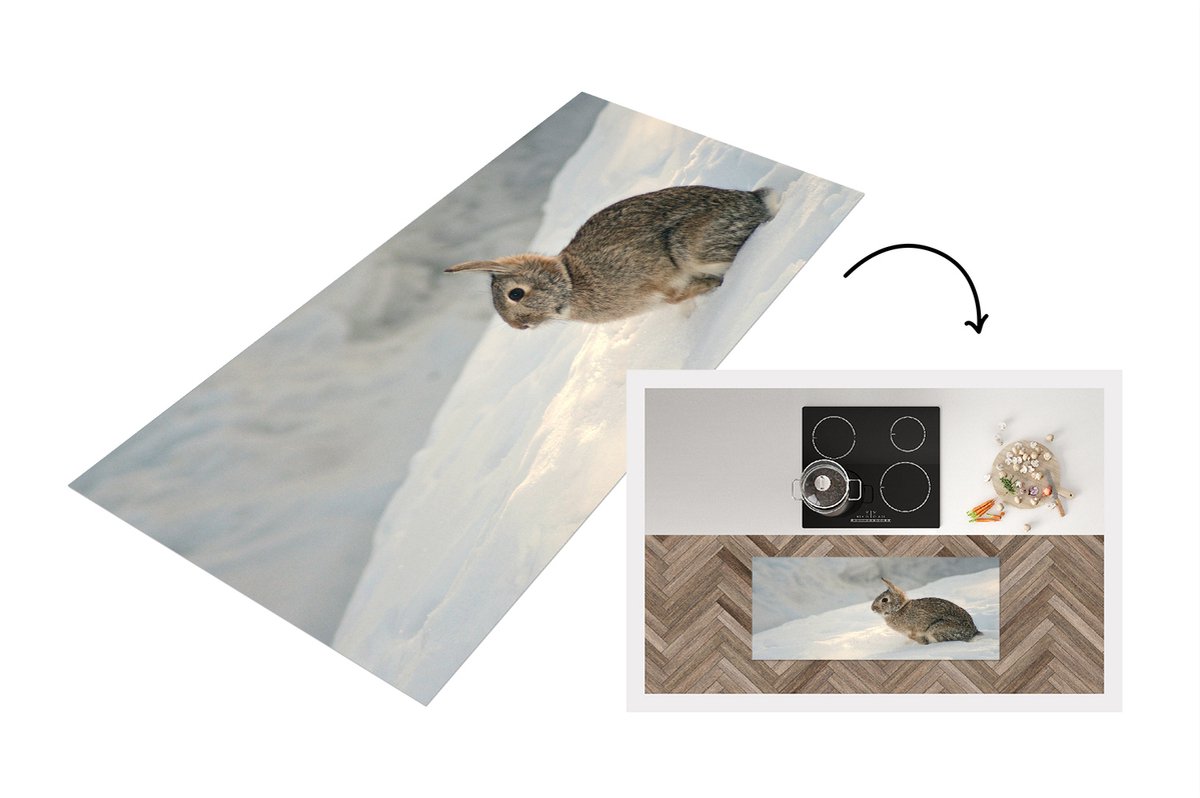 KitchenYeah Keukenloper - Loper keuken - Konijn - Sneeuw - Winter - Wild - 120x50 cm - Keukenloper vinyl Multicolor