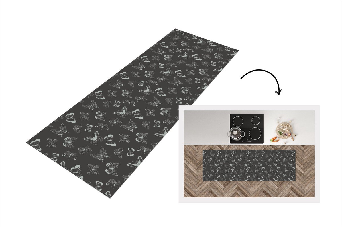 KitchenYeah Keukenloper - Loper keuken - Vlinders - Retro - Design - 180x60 cm - Keukenloper vinyl Multicolor